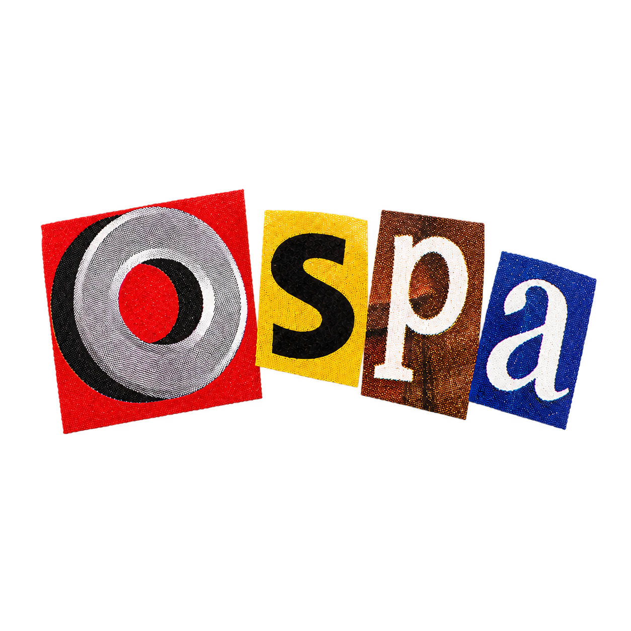Ospa collage lettering — original brand artwork